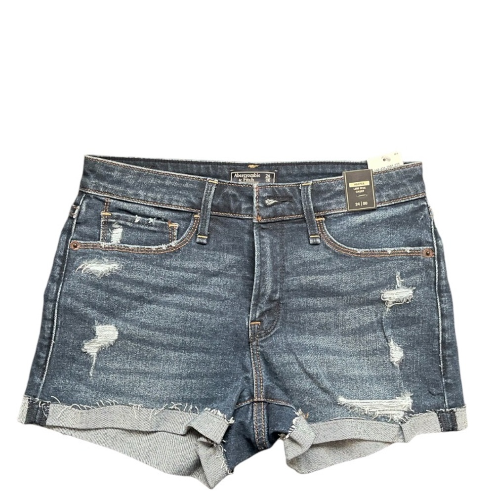 Abercrombie NWT Jean shorts 24/00 blue distressed cuff bottom Harper Low Rise